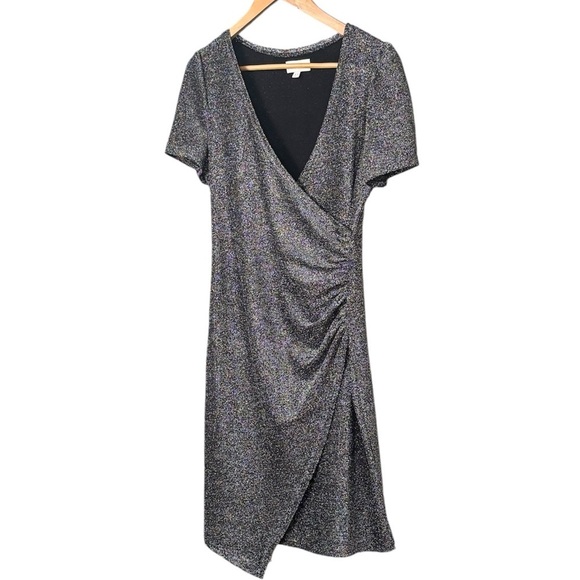 APRICOT Tops - Apricot Metallic Silver Sparkle Wrap Mini Dress - Ruched Bodycon UK 10 (US 6)